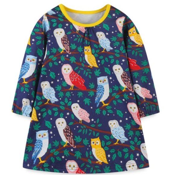 Owl Girls Long Sleeve Tunic Shirt Dress